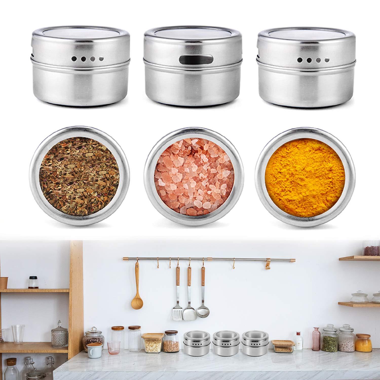 Buy Spice Tins with Wall Mounted & Spice Labels, 12pcs