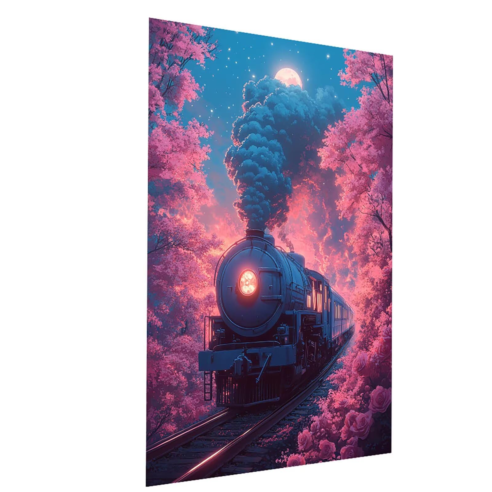 Paint by Numbers for Adults kids Train, Painting by Numbers for Adults with Acrylic Paint and Brushes Flower Color Canvas for Painting 38” x 28” Wall Art Supplies for Room Decor Gifts Model-04309