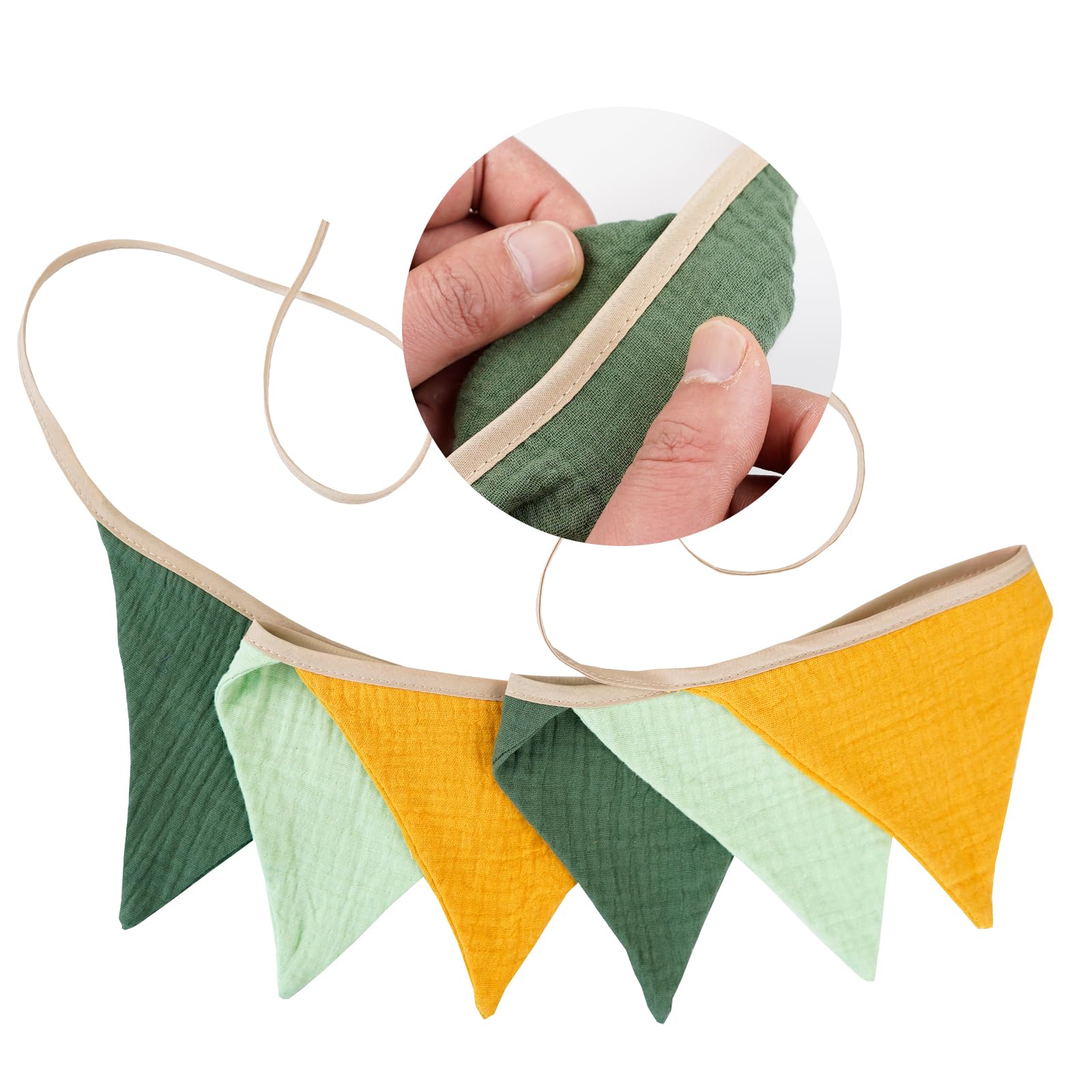 G2PLUS Muslin Fabric Bunting for Nursery: 6PCS Double Side Cloth Triangle Banner - Image 3