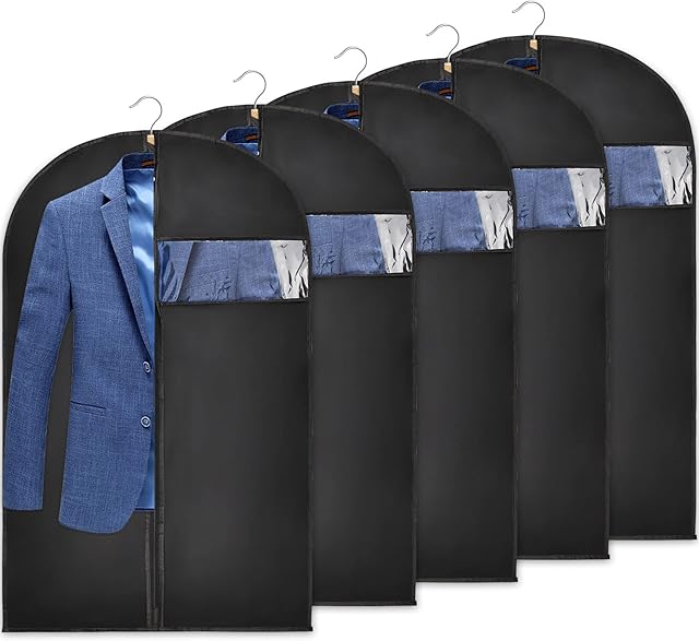 Aitsite 5 x clothing dust covers I 100 x 60 cm I suit protective cover, garment bags, garment sleeve long, moth-proof & waterproof garment sleeves with zipper for suit, jacket, dresses, coat