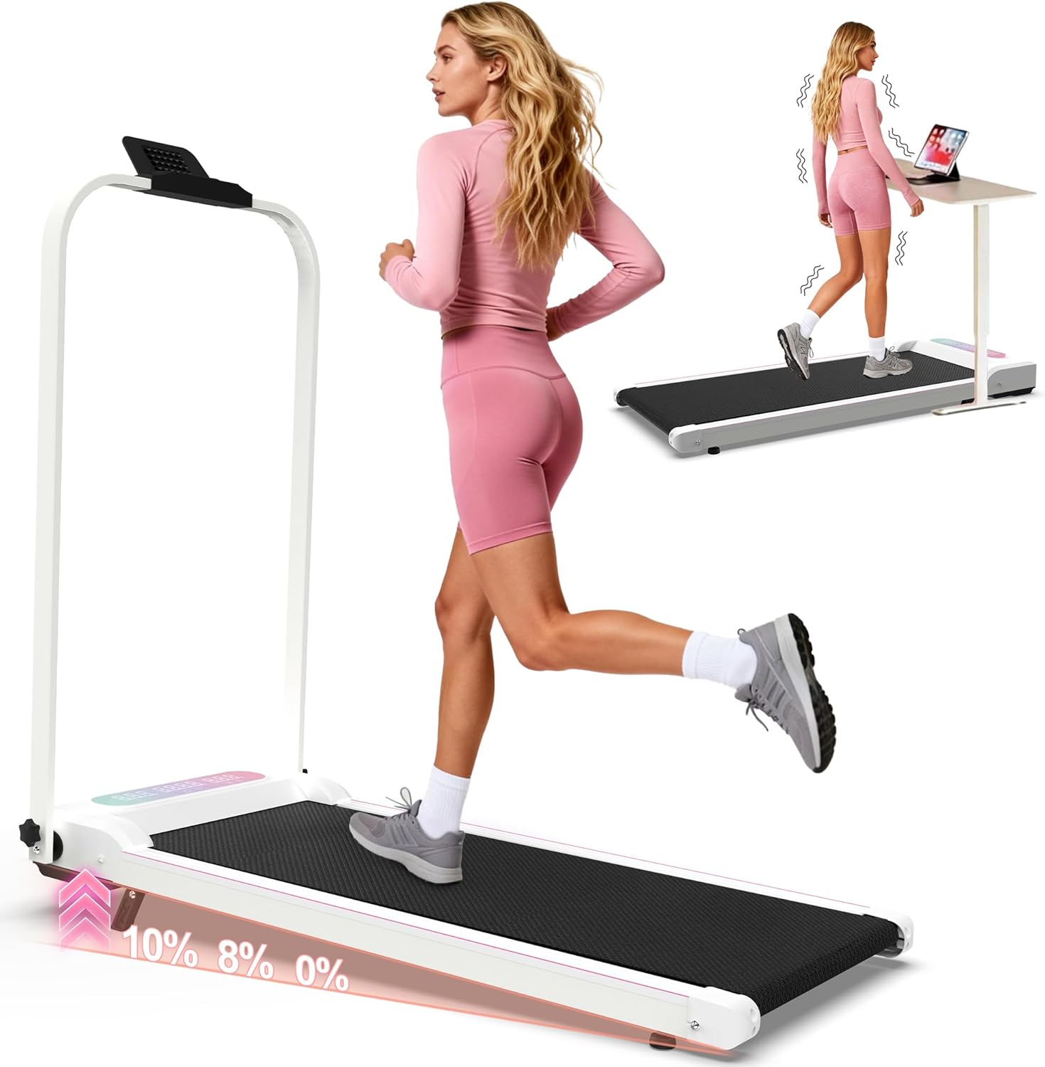 Caminadora Plegable Beuiosda, 2 en 1 con Barra y 3 Niveles de Inclinación