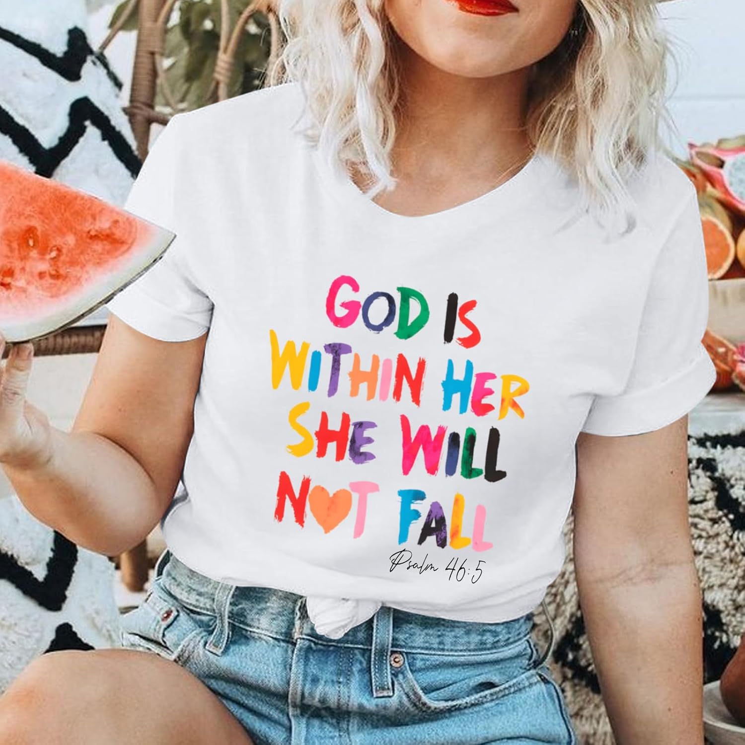 Christian Shirts for Women Jesus God is Within Her Tshirt Faith Inspirational Bible Verse Religious Graphic Tee Tops - Image 4