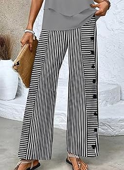 【新品未使用】TELMA WASHI Stripe Wide Pants 34 Kedera Womens Striped Pants High Waisted Jeans Cropped Fun
