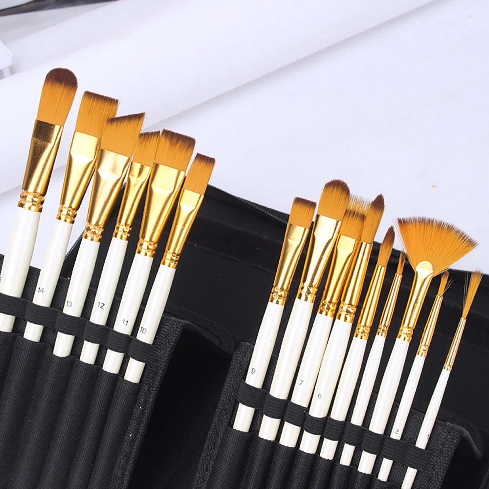 Set di pennelli per artisti di 15 Forme Diverse con 1 tavolozza, Kit di pennelli in Spugna per Pittura, Custodia per Pittura acrilica, Olio, Acquerello, guazzo