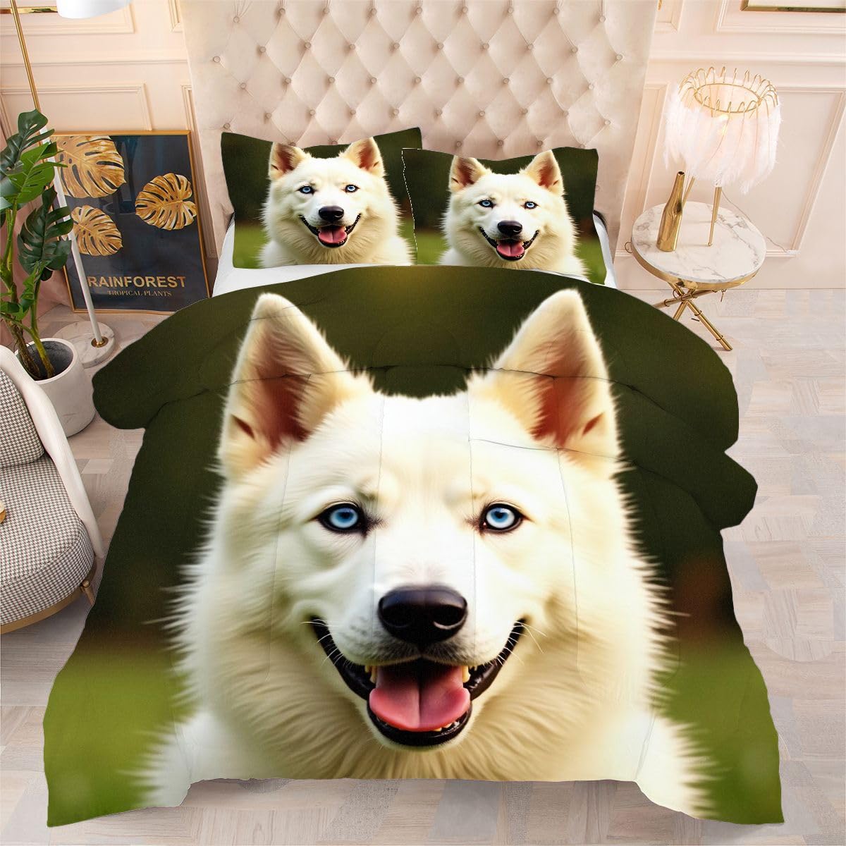 Couette 240 x 260 motif Chien de Berger Blanc pour sublimer votre chambre à coucher parentale
