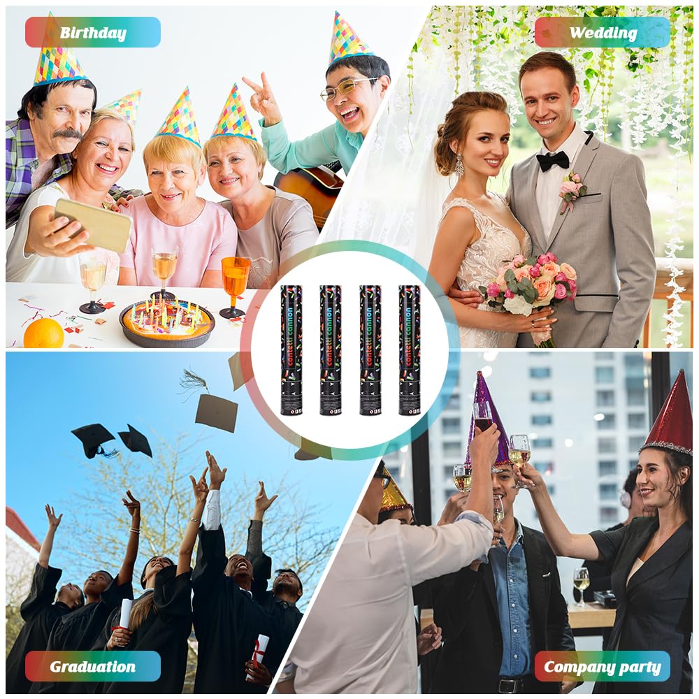 Mineup 4 * Cannone Spara Coriandoli, 30 cm Coriandoli Cannoni Popper, Flusso di Coriandoli di 3-5 Metri, Tubo Sparacoriandoli Matrimonio, Coriandoli Biodegradabili per Matrimonio, Festa, Compleanno