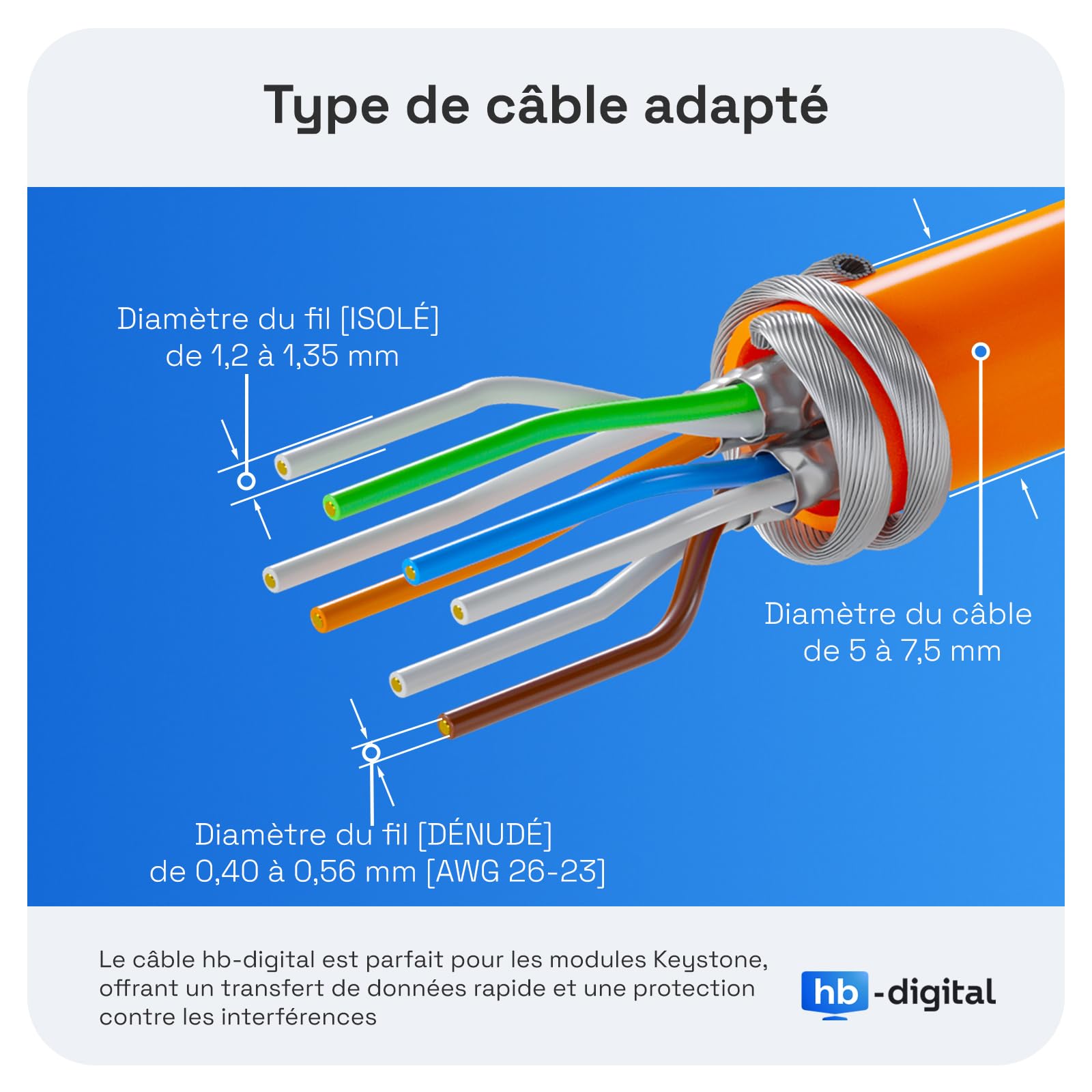 HB-DIGITAL 8x Module Keystone RJ45 CAT 6a Prise Réseau 10 Gbit/s STP Blindé AWG 22-24 Connexion LSA Sans Outil pour Câble Ethernet LAN, Panneau de Brassage et Prise Murale