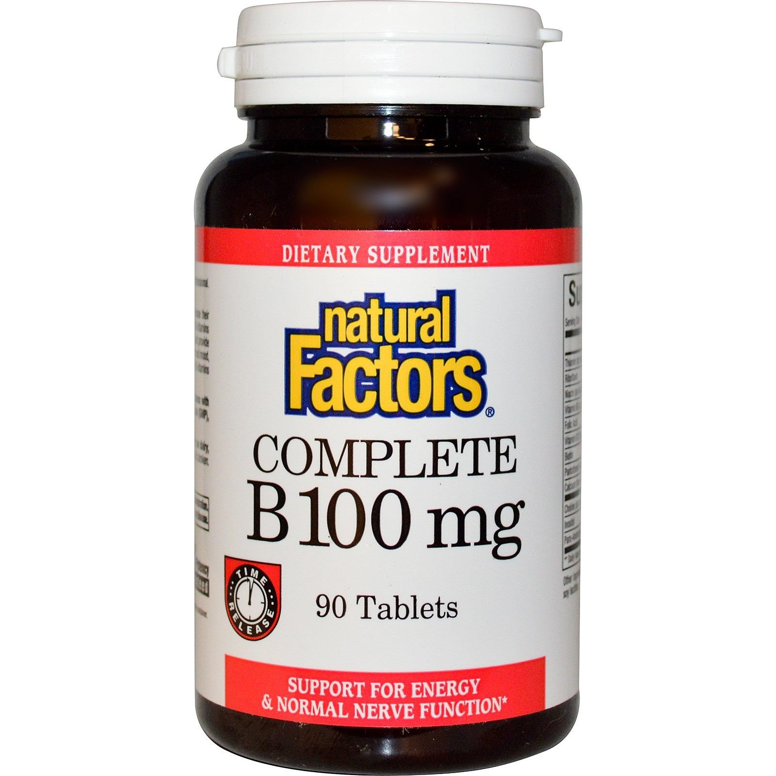 Natural Factors, Complete B 100 mg, Time Released Support for a Healthy Mood, Energy Levels, Skin, Hair and Vision, 90 tablets (90 servings)
