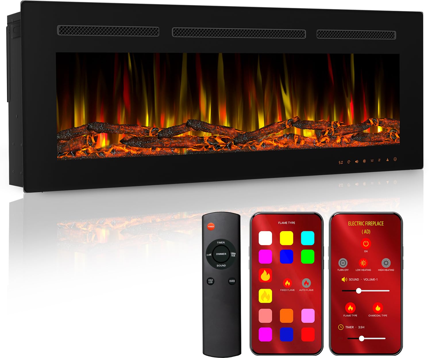 Electric Fireplace, Fireplace Electric Heater Touch Screen 50