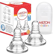 Milton Baby Anti Colic 100% Silicone Teat/Nipple for Narrow Neck Feeding Bottle I BPA Free I Free Flow Design I Sterilizer Safe I Fast Flow I 6+ Month I Pack of 2