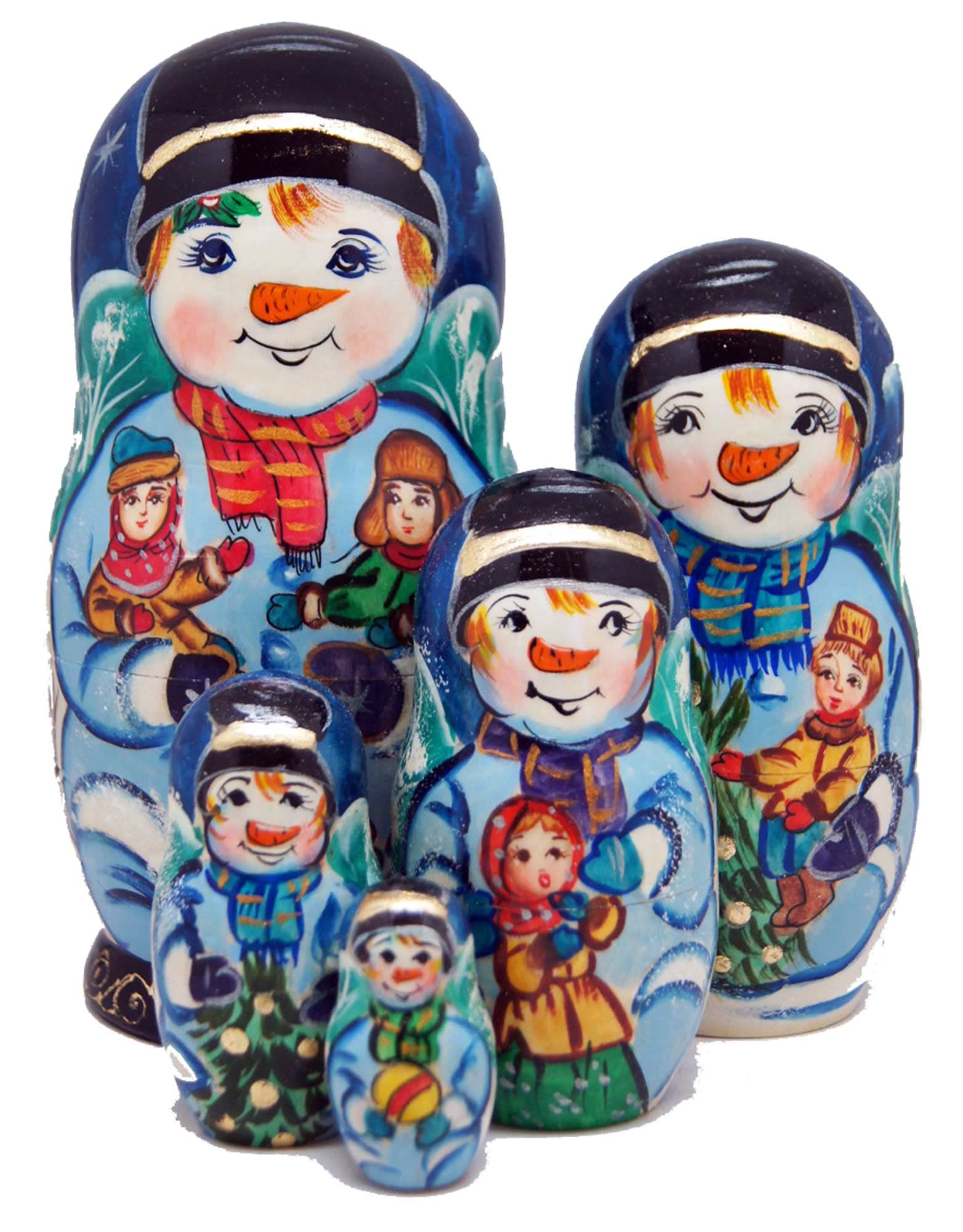 “Children Snowman” Large 5-Nest Doll Russian Matryoshka Wooden Stacking Nested Dolls Wooden Handmade Toys Gift for Children Christmas Mother’s Day Birthday Home Decor Wishing Gift 110121