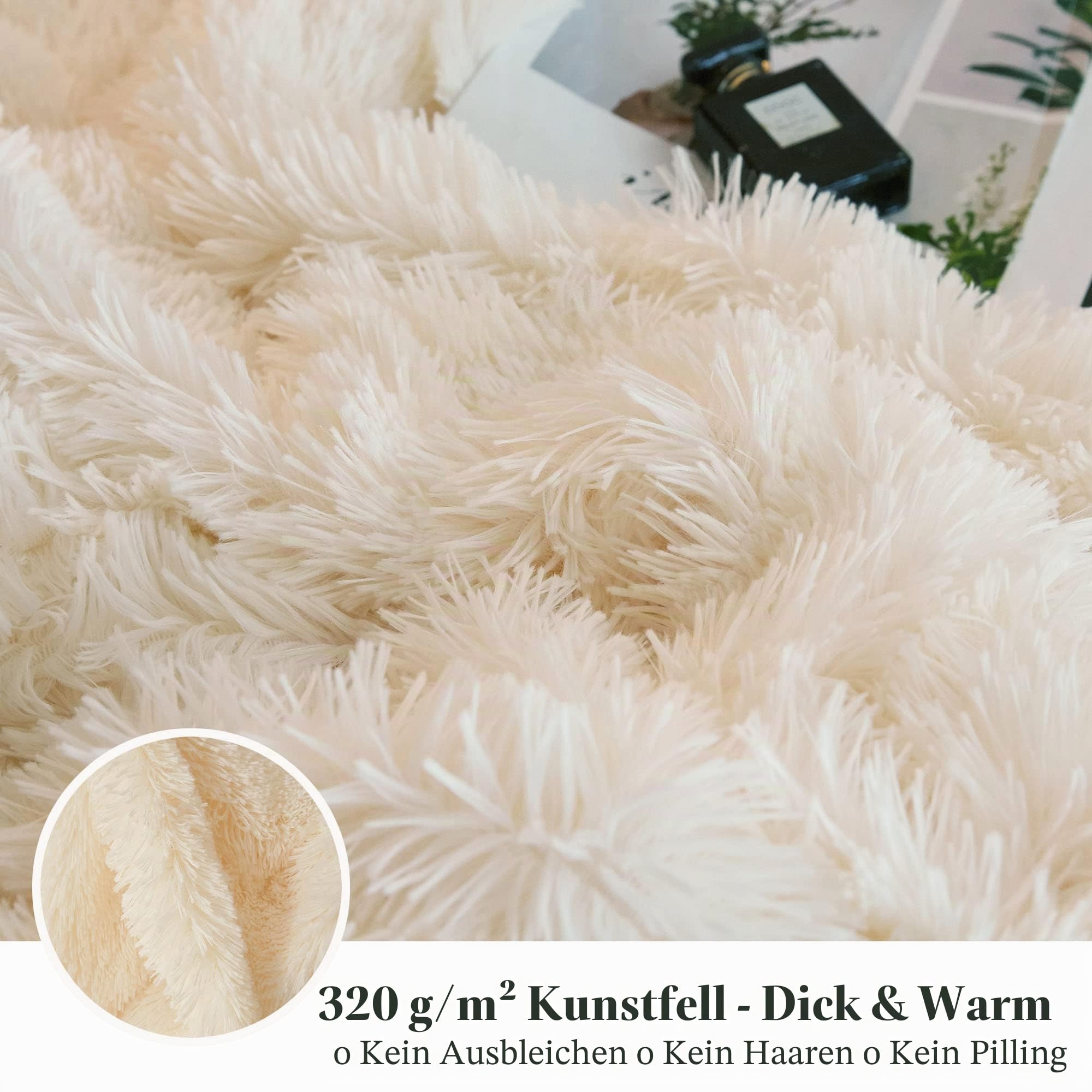 XeGe Luxuriöse Flauschige Bettdecke Sofa Kuscheldecke, warme winterliche Felldecke, hochwertige Kunstpelz Decke, zottelige Plüschdecke, 150x200 cm pelzige Wohndecke für Couch, Beige