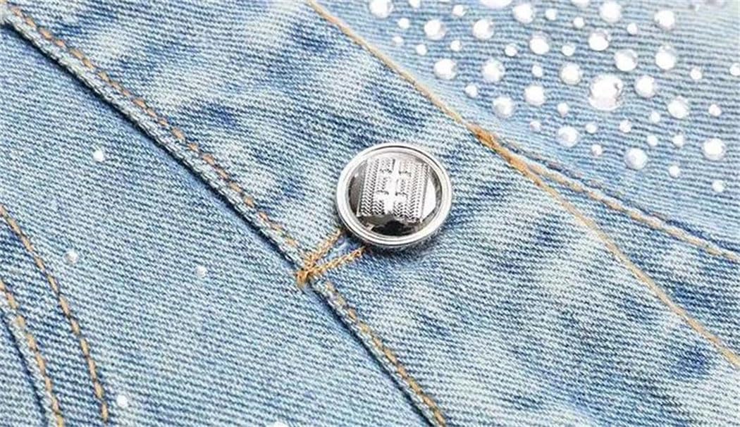 Women's Cropped Denim Jacket Rhinestone Sequin Studded Decoration Spring Autumn Casual Party Wear Sparkly Top