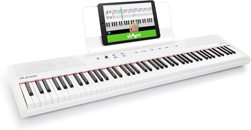 Recital Piano digital de 88 teclas con teclas semicontrapesadas, blanco | parlantes de 20 W, 5 voces, modos divididos/capas, respuesta táctil ajustable, lecciones de piano, para principiantes