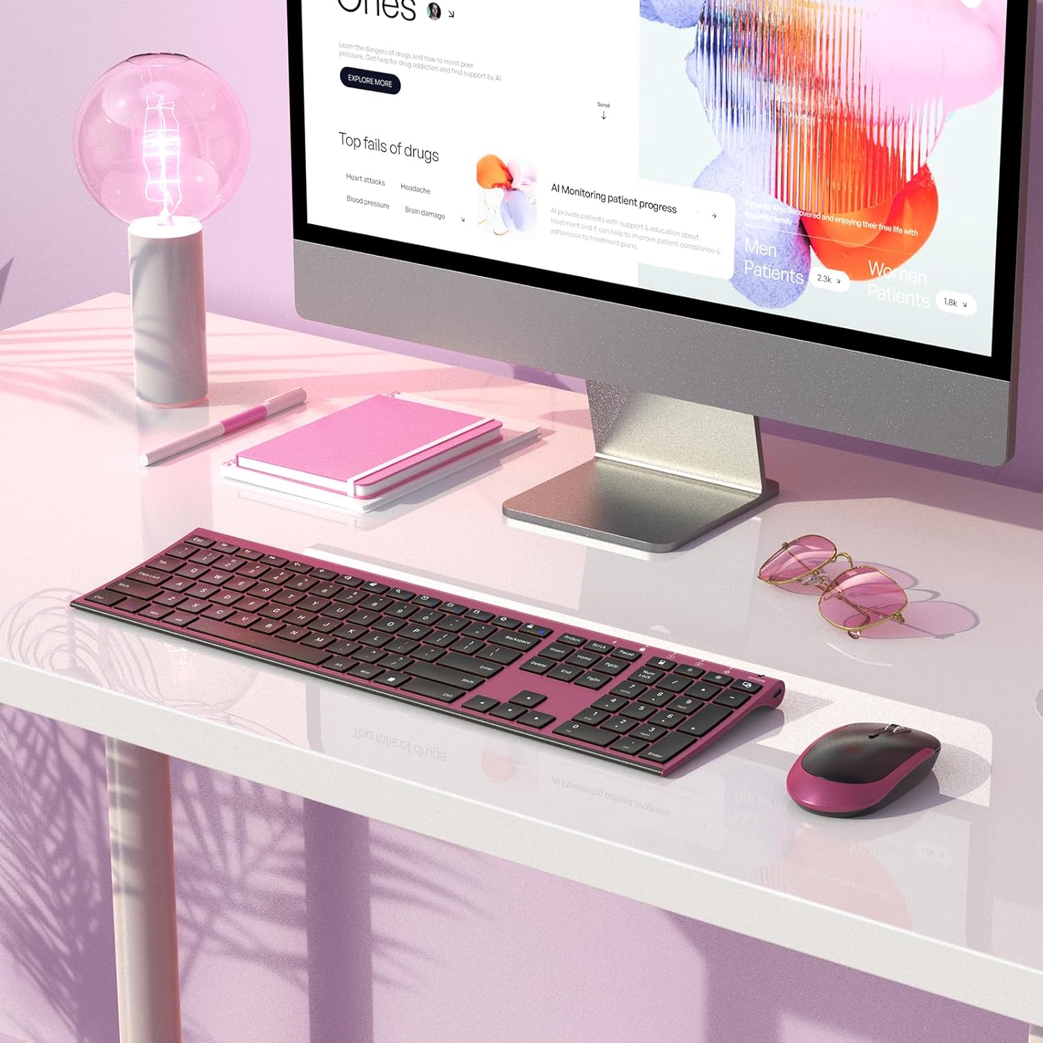 Wireless Keyboard and Mouse, Vssoplor 2.4GHz Rechargeable Compact Quiet Full-Size Keyboard and Mouse Combo with Nano USB Receiver for Windows, Laptop, PC, Notebook-Black and Wine Red