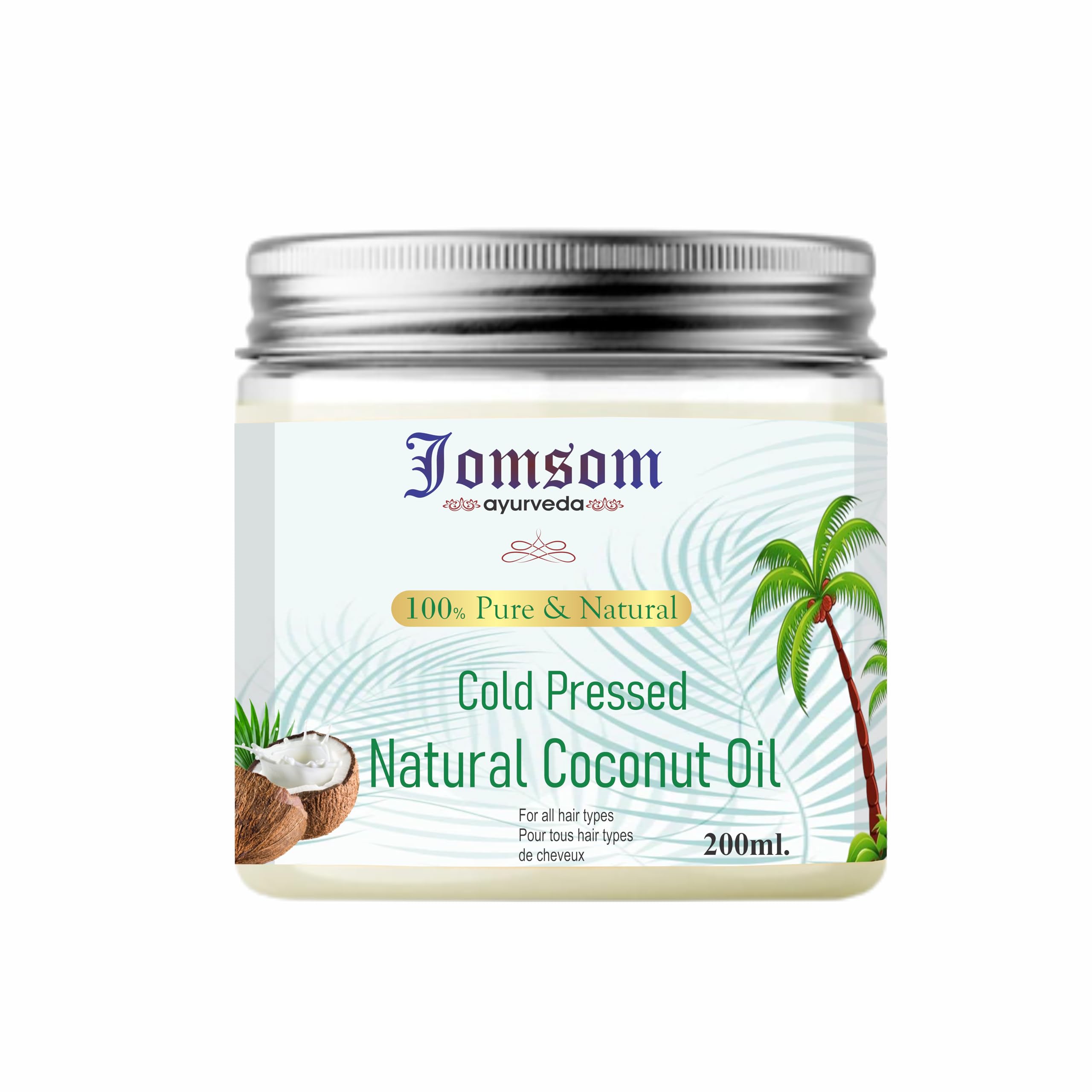 JOMSOM Extra Harvest Virgin Organic Coconut Oil: 100% Pure, Coconut Oil for Hair & Skin, 200ml, Coconut Virgin Oil for Baby Massage, 100% American Certified Organic, Paraben & Sulphate-free 200ML-image-2