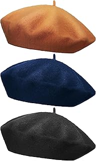 3 Pieces Wool Beret Hat French Style Wool Beanie Cap Solid Color Winter Hat
