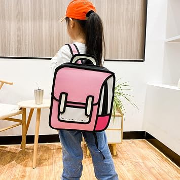 Rucksack, Illustrated Backpack, 2-Dimensional, 3-D Style, 2-D Comic Patterns, Anime, Manga, Unisex, School Backpack, Large Capacity, Multi-functional, Realistic, Funny, Backpack, School, Commute, Outdoor, Black, Yellow