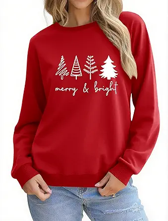 Christmas Sweatshirts for Women Funny Christmas Tree Xmas Cute Graphic Long Sleeve Shirt