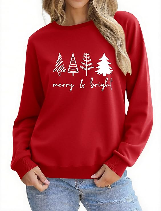 Christmas Sweatshirts for Women Funny Christmas Tree Xmas Cute Graphic Long Sleeve Shirt