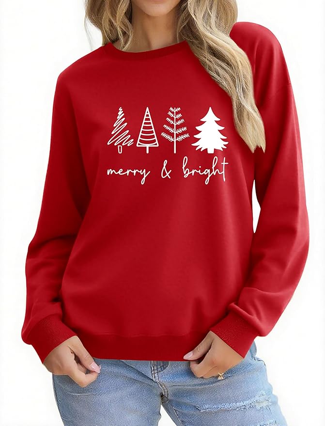 Christmas Sweatshirts for Women Funny Christmas Tree Xmas Cute Graphic Long Sleeve Shirt