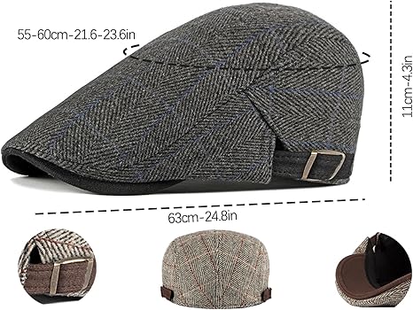 Cappello Berretto Da Strillone Vintage Uomo - Coppola Regolabile Cotone Unisex