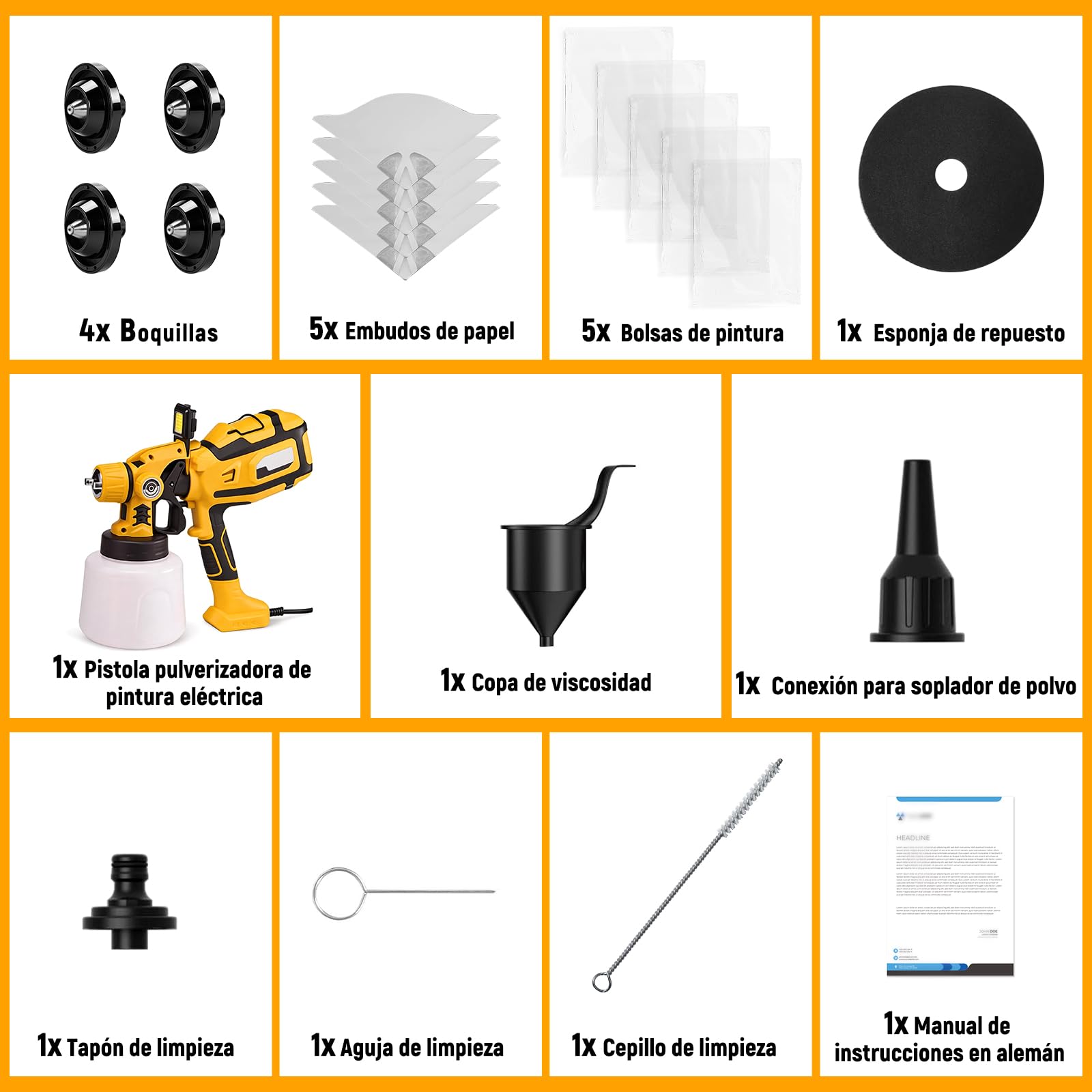 Pistola de Pintura, Pistola Pintura Electrica Profesional HVLP 850W