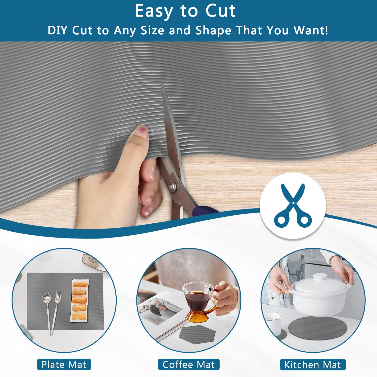 Kitchen Shelf Liner Drawer Liners, Non-Adhesive Refrigerator Liners Waterproof Fridge Mats with Strong Durable Kitchen Cabinets Mat for Drawers, Shelves, Pantry, Gray, 23.6 x 59 inches