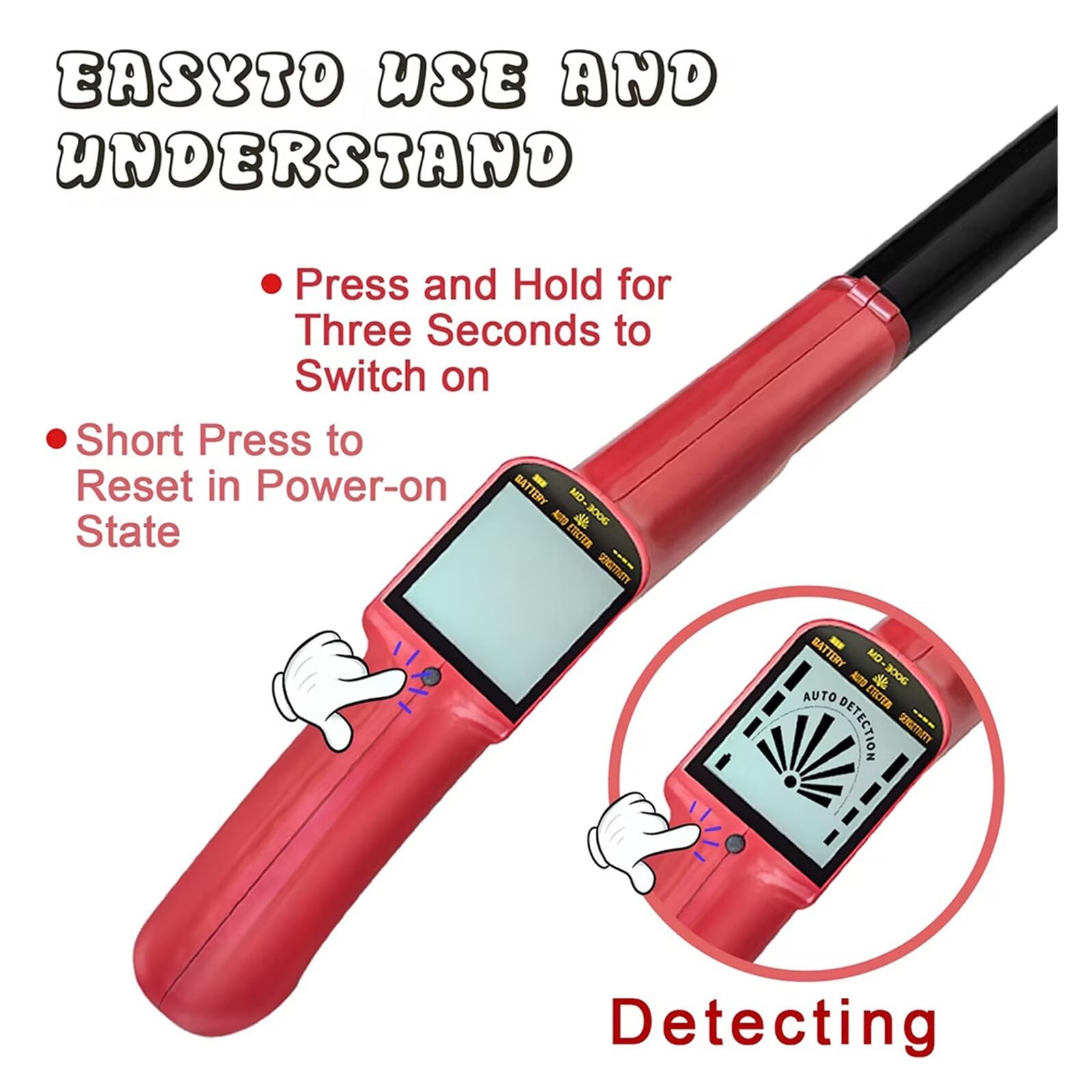 Détecteur de métaux, MD3006 détecteur de métaux Professionnel Portable Gold Finder Tige réglable Bobine étanche équipement Portable
