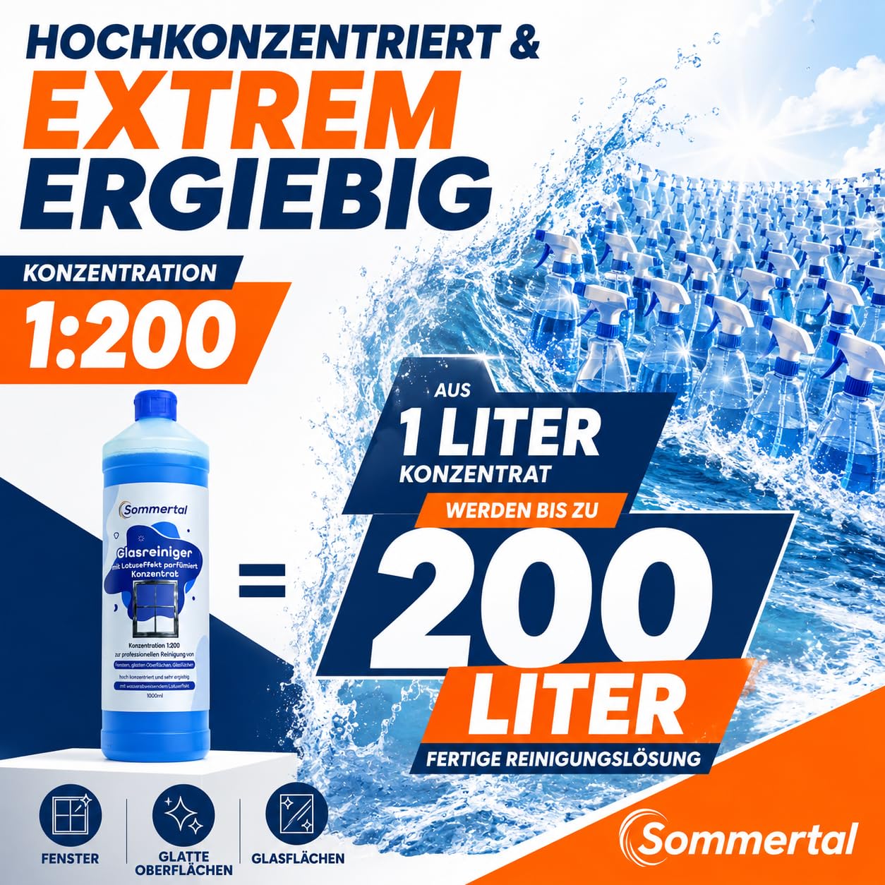 Sommertal Glasreiniger Konzentrat mit Lotuseffekt, 4L
