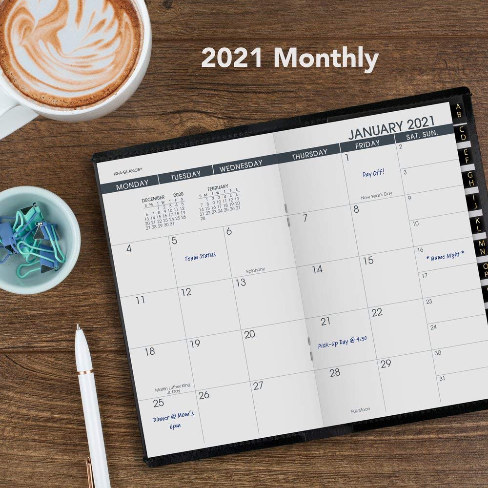 AT-A-GLANCE, calendario tascabile 2021, planner mensile, 8,9 x 15,2 cm, formato tascabile, nero (700640521)