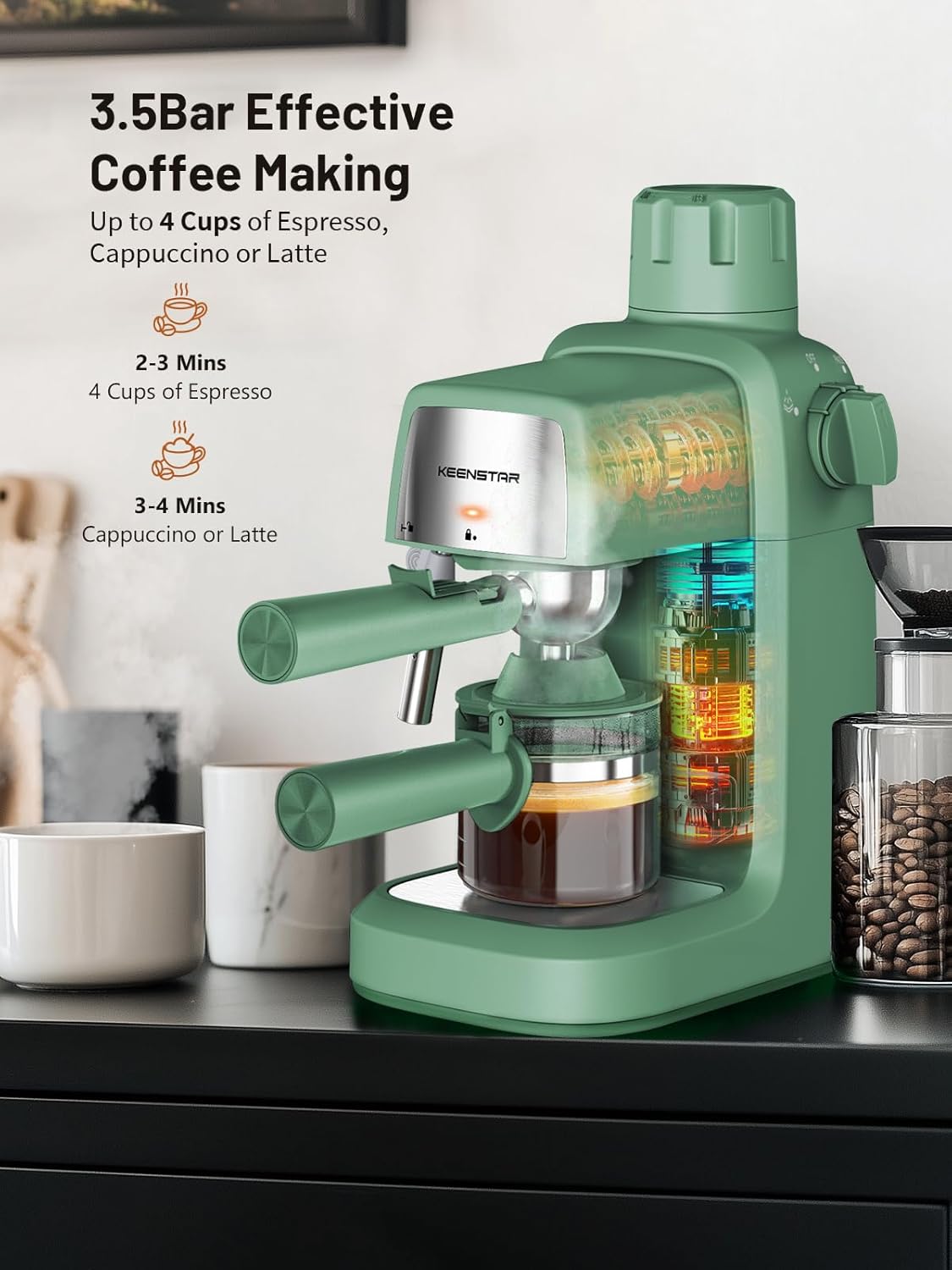 Compact 3.5-Bar Espresso Machine with Milk Frother, 4-Cup Coffee Maker 2