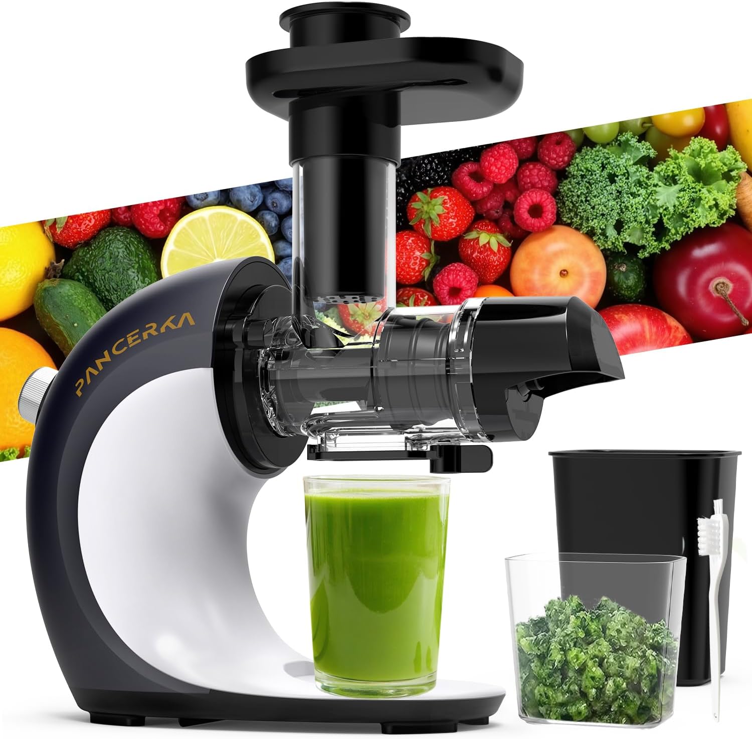 Cold Press Juicer - Powerful Slow Masticating Juicer for Fresh & Frozen Fruits, High Juice Yield, Easy to Clean