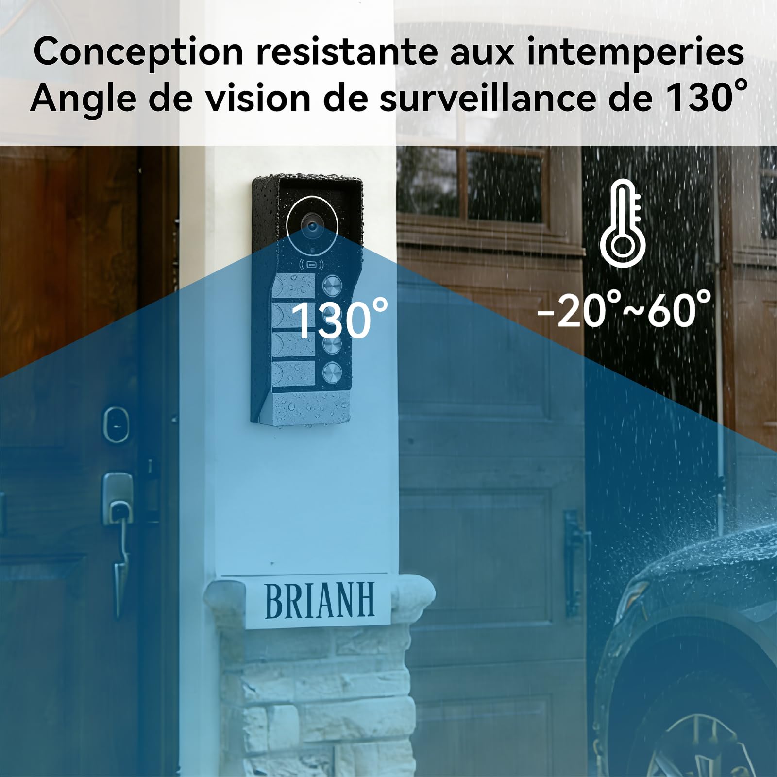 2 Fils Visiophone, Interphone Vidéo WiFi avec 7‘’ Moniteur écran Tactile,Sonnette de Caméra Vision Nocturne,Detection Humaine,APP Unlock,RFID Badges, 4-Family Kit