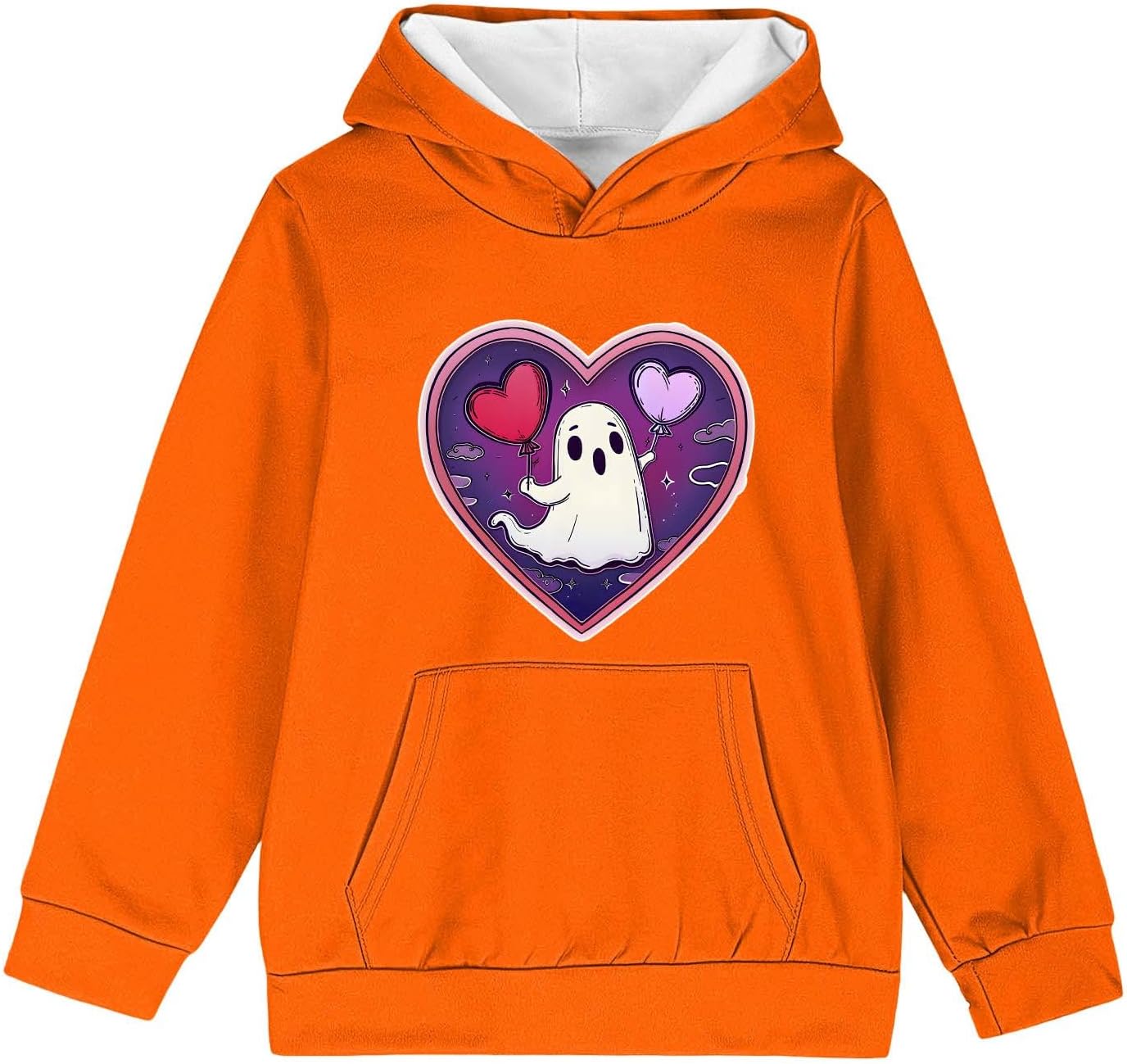 Girls Cute Heart Ghost Balloons Halloween Hoodie Sweatshirt Pullover