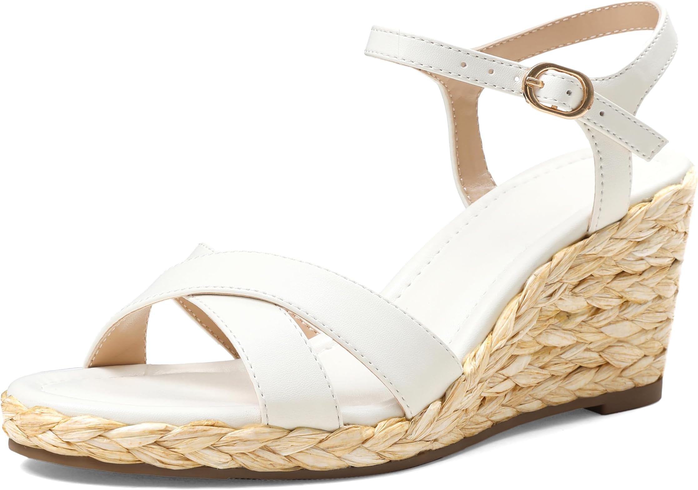 Womens Wedge Sandals 2026 Espadrille Platform Ankle Strap Wedges Comfort Open Toe Raffia Wedges Summer Vacation Casual Sandals 3 inch