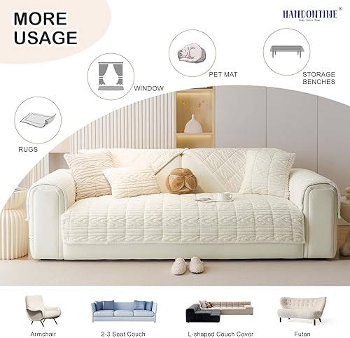 Miniatura 5 de HANDONTIME Funda de sofá lavable para perros, funda de sofá mullida para mascotas, diseño geométrico de jacquard antideslizante, protector de sofá