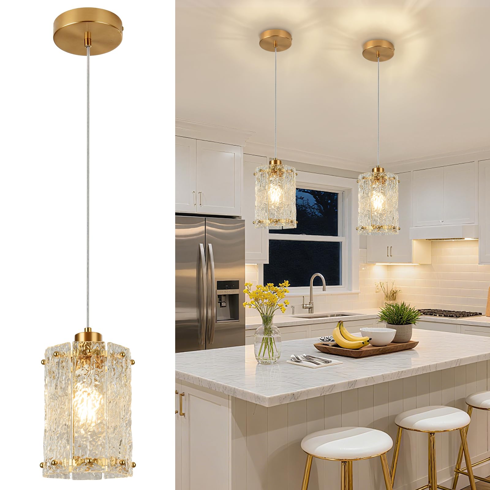 Photo 1 of RQKUACOB Gold Water Ripple Glass Pendant Light