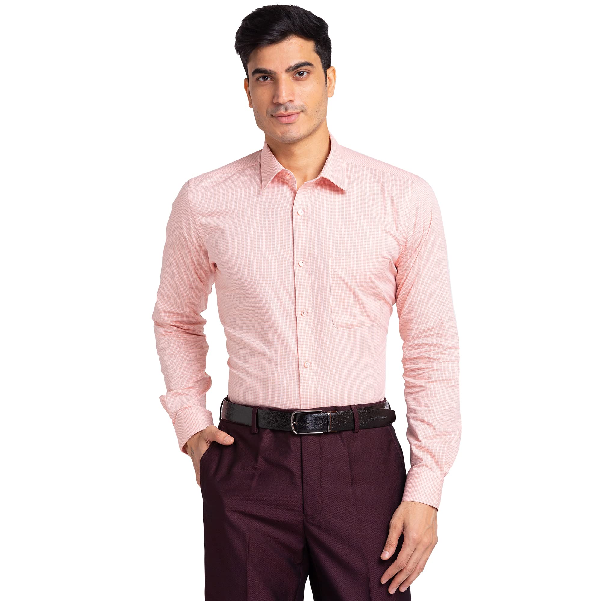 raymond Men's Pure Cotton Checks Pattern Slim Fit Semi Cutaway Collar Full Sleeve Formal Shirt-picture-31
