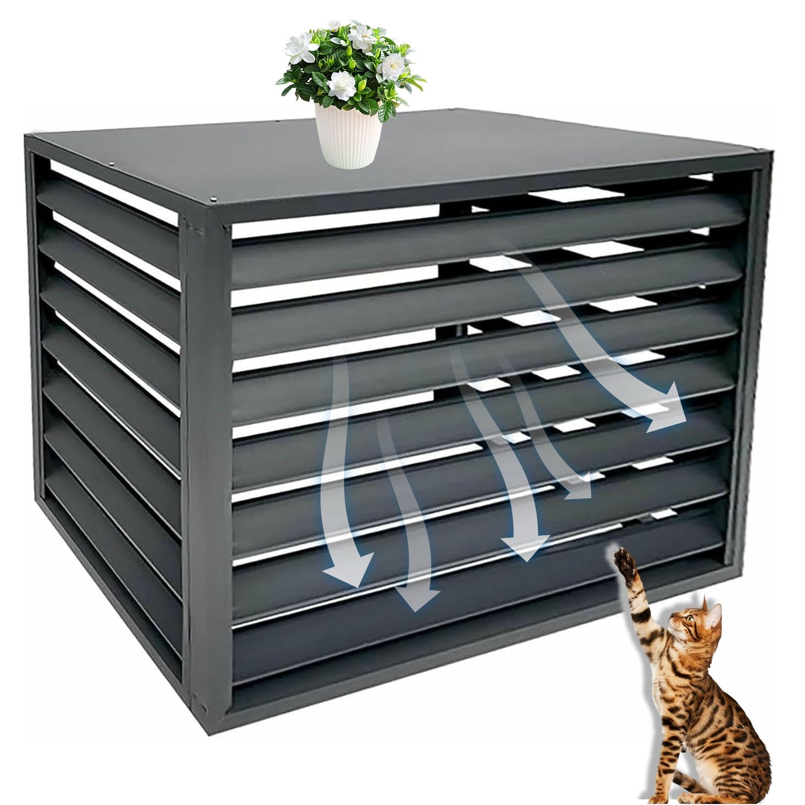 QYMYOZ Outdoor Air Conditioner Enclosure Cover for Mini Split Unit Stylish Grey Radiator Shelf Fence Weatherproof Protection (1.5P: 100X50X70)