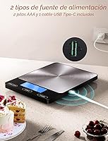 Vista 3 de Báscula de alimentos - Báscula de cocina digital de 33 libras para gramos y onzas de alimentos, recargable, acero inoxidable 304, baterías y carga
