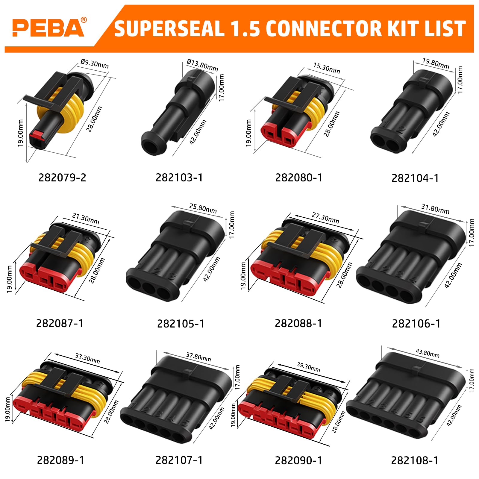 PEBA Kit de Pince à Sertir Étanche pour Connecteurs de Voiture | Convient pour câbles de 0,34 à 2,5 mm² | Avec connecteurs 1-6 pôles, pince à dénuder et outil de traction, pour voitures, motos, etc