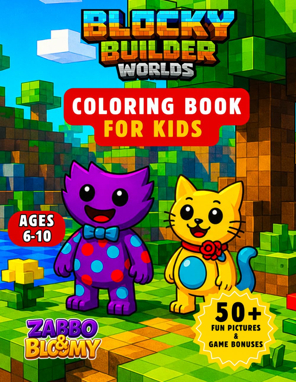 Zabbo & Bloomy’s Blocky Builder Worlds Coloring Book: A Fun and Creative Coloring Adventure with Pixel Animals, Blocky Towns, and Epic Builds for Kids ... Series (Story + Coloring for Kids 6–10))