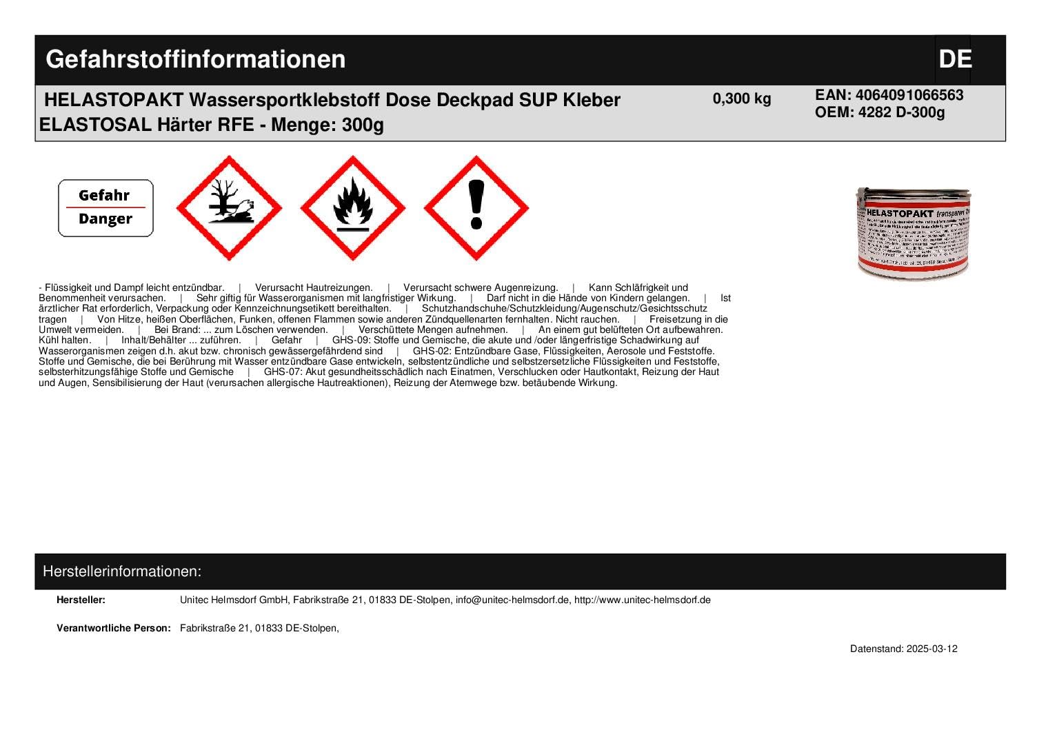 HELASTOPAKT Wassersportklebstoff 300g Dose Deckpad SUP Kleber Neopren Gummi Holz Metall Kontaktklebstoff