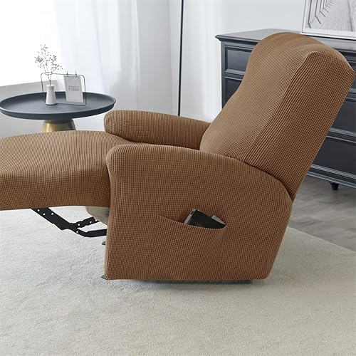 Miniatura 4 de VIENLOVE Funda elástica de jacquard para silla reclinable, funda de sofá de 4 piezas, funda protectora de muebles de poliéster con bolsillo lateral,