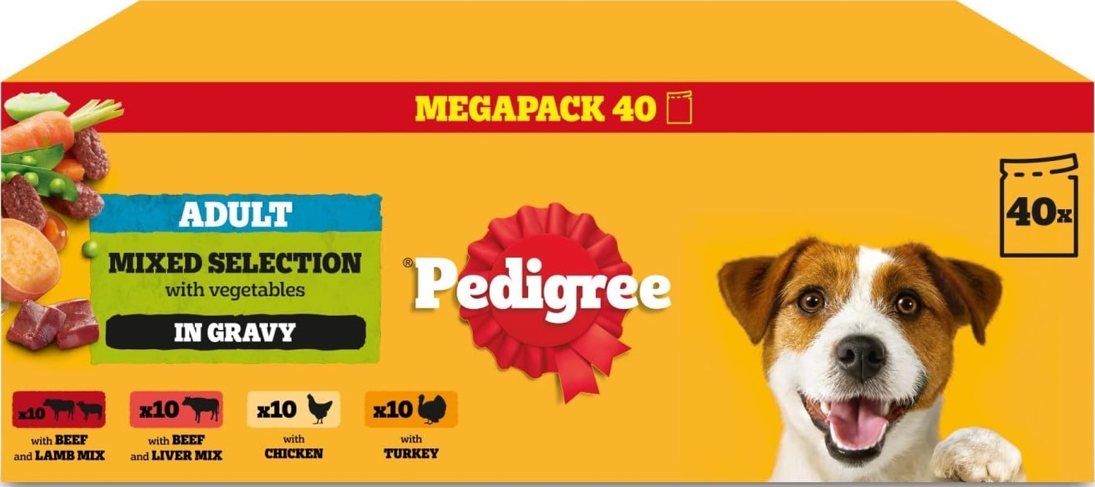 Pedigree Adult Dog Wet Food Pouch Mixed Selection in Gravy, 40x100g