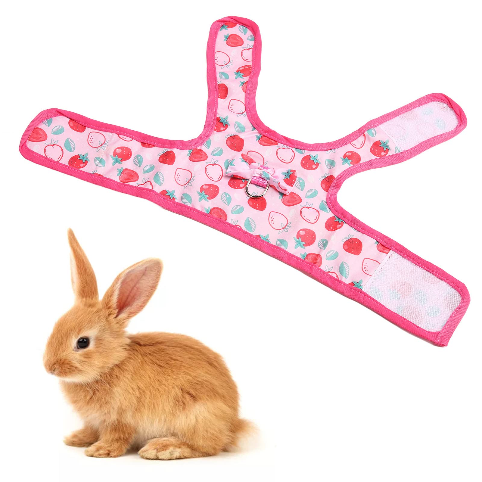 Tnfeeon Harnais Souple et Laisse Ajustable pour Petits Animaux : Lapin, Cochon d'Inde, Chaton, Hamster, Furet - Motif Fraise, Respirant et Confortable