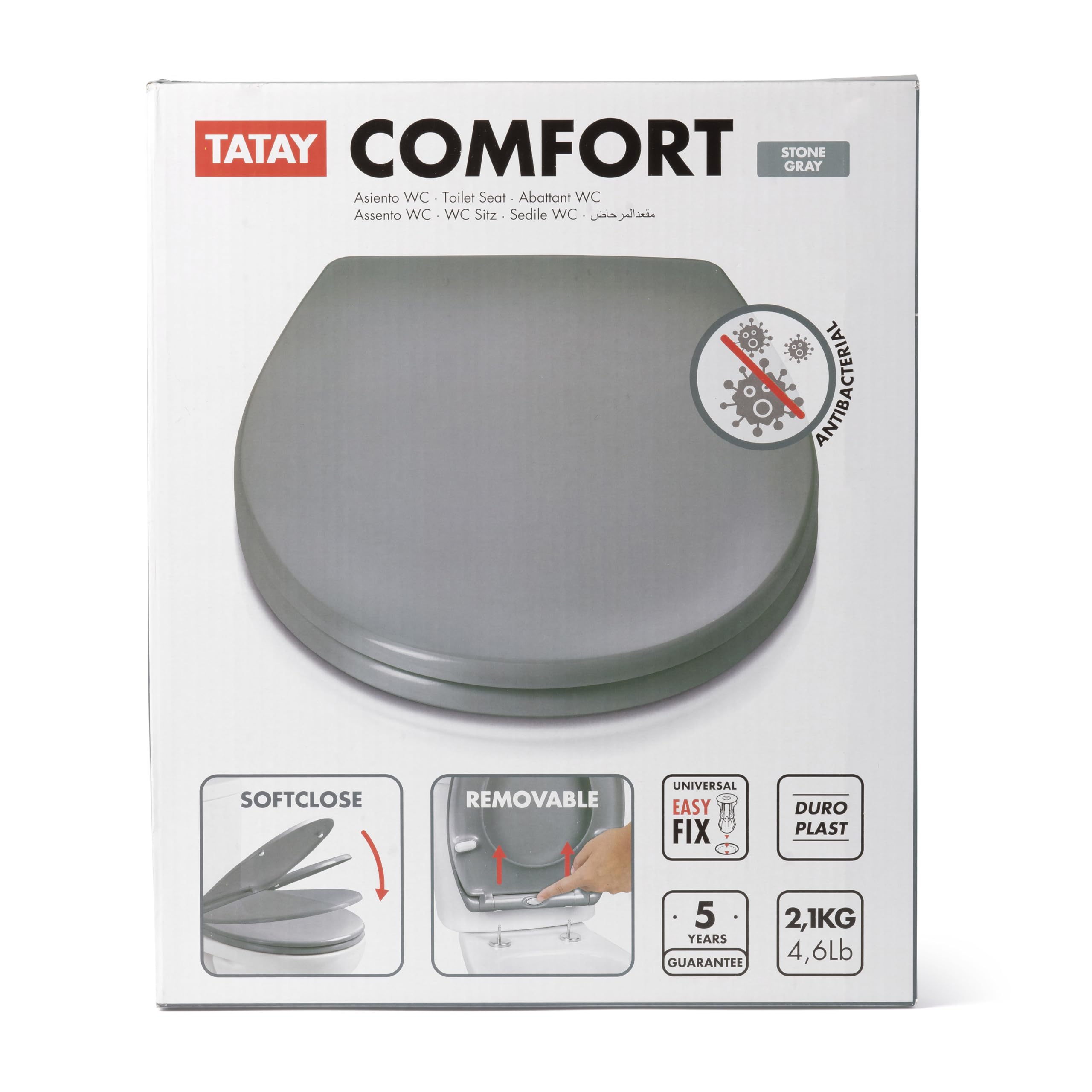 TATAY Cuvette Toilette Universelle en Duroplast, pour WC Ovales, Gris Clair