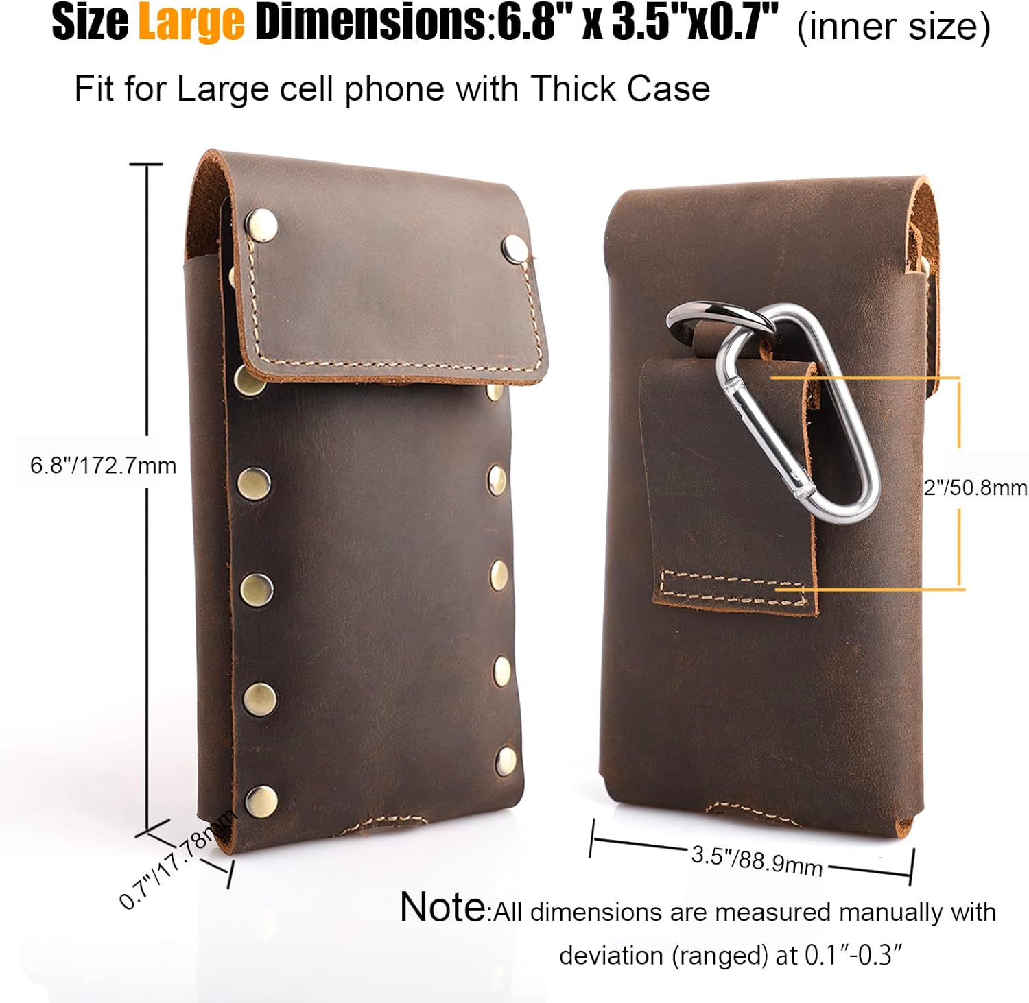 Topstache Leather Phone Holster - Universal Belt Holder for Samsung S23/S22 & iPhone 14 Pro/14, Compatible with Otterbox Case, Flip Cellphone Sheath