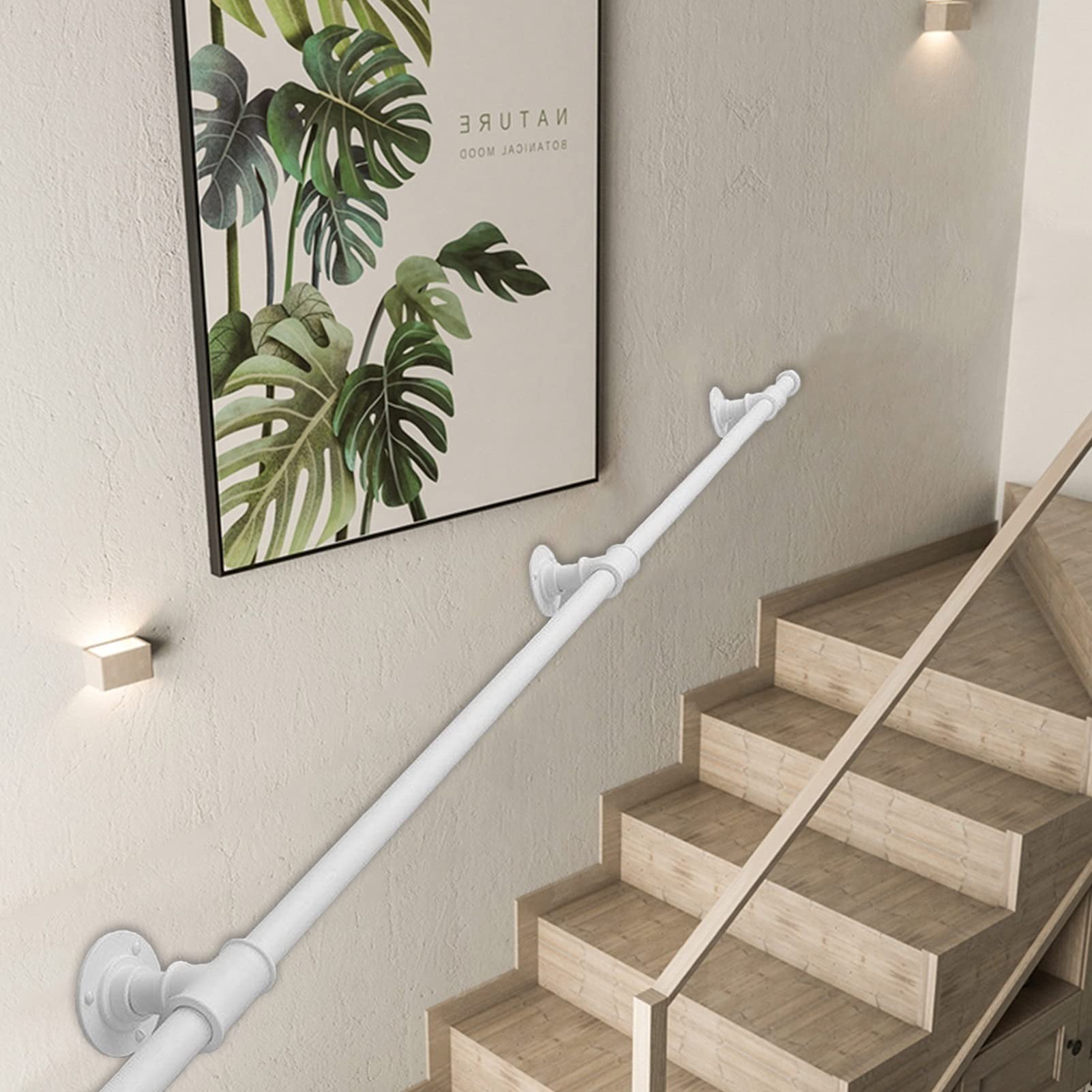 Gyeqxkt White Non Slip Safety Staircase Handrail For Corridor Attic Wall Mounted Hand Rail Support Rod For Elderly And Kids Banister Handrails Complete Kit (14Ft/420Cm)